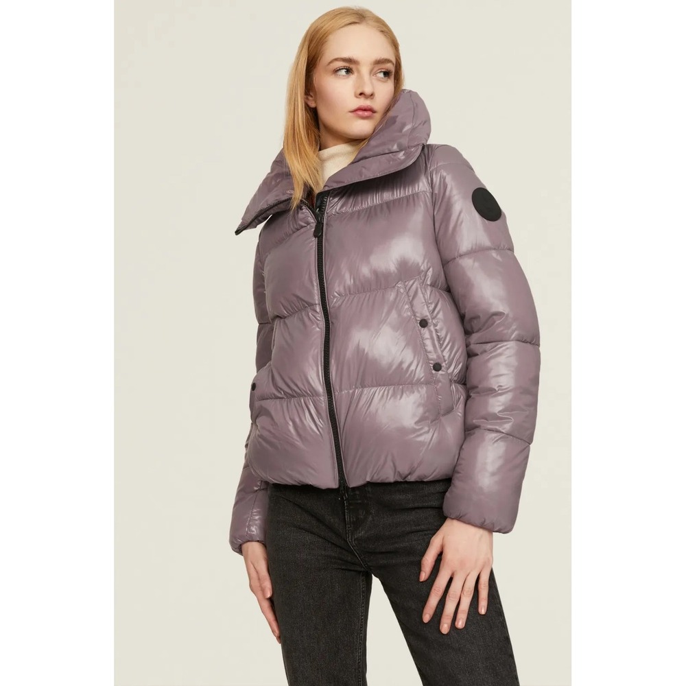 Save the Duck Isla Puffer Jacket Purple Glossy Funnel Neck Size 1 Small